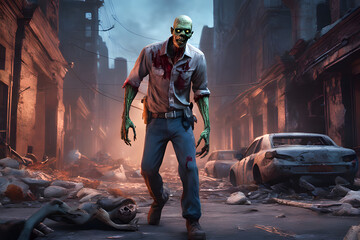 Zombie horde. Zombie apocalypse scene. Generative Ai
