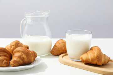 Breakfast tasty food concept - milk with bakery products