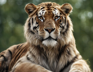 Fototapeta premium Portrait of a huge and fluffy tiger.