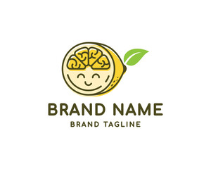 Lemon Brain logo. combination a lemon with brain. fruit logo template design. education concept design.