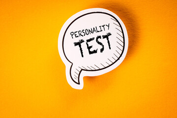 Personality Test. Speech bubble on yellow background