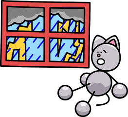 悪天候で家で過ごすにゃんまるのイラスト（左右反転バージョン）　猫
