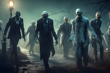 Fototapeta premium Zombie horde. Zombie apocalypse scene. Generative Ai