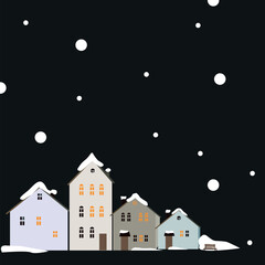 Vector illustration of a winter city, houses in the snow - 638389379
