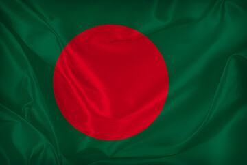 Waving silk flag of Bangladesh. National Flag background, Patriotic Country Flag.