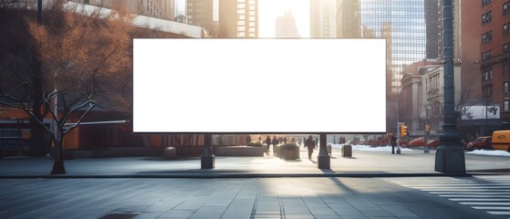 Mockup blank billboard white space, people motion blur walking. Generative AI