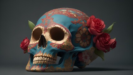 Floral-Adorned Mexican Skull Inspired by Catrina