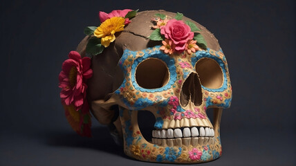 Floral-Adorned Mexican Skull Inspired by Catrina