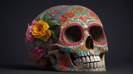 Floral-Adorned Mexican Skull Inspired by Catrina