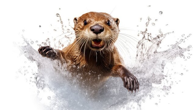 Playful otter photo realistic illustration - Generative AI.
