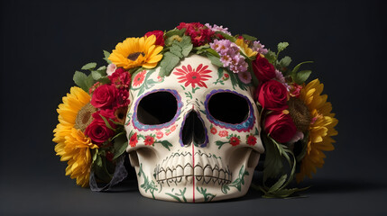 Floral-Adorned Mexican Skull Inspired by Catrina