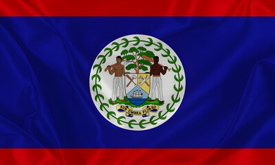 Waving silk flag of Belize. National Flag background, Patriotic Country Flag.