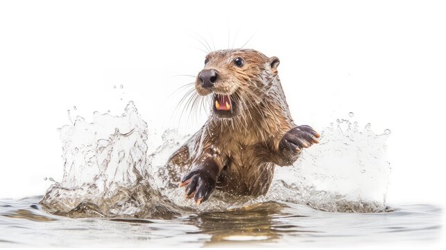 Playful river otter photo realistic illustration - Generative AI.