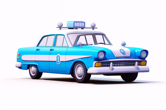 Beautiful blue police car on a white background. Pictures for children
