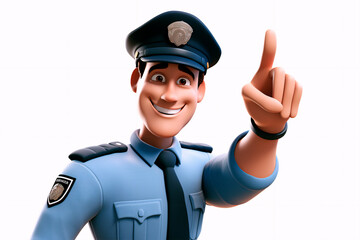 Fototapeta premium Handsome cartoon policeman man on white isolated background. Pictures for children. AI Generated