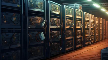 Image depicting the storage of bitcoins on a server in a dedicated room