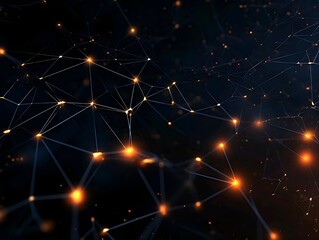 Fototapeta premium Technology connection digital data and big data concept. Abstract lines and dots connect background. futuristic shape. A dynamic black-background image illustrating a network of nodes connected.