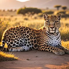 Fototapete Leopard African leopard female pose in beautiful evening light