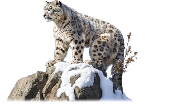 Elusive snow leopard photo realistic illustration - Generative AI.