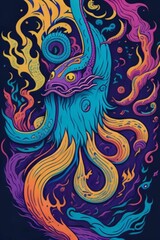 A detailed illustration of a Kraken for a t-shirt design, wallpaper, fashion