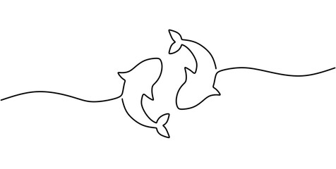one line fish vector illustration