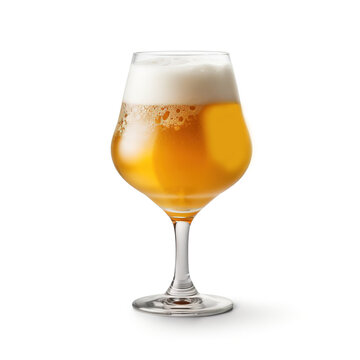 A glass of bright craft beer. Gose beer in glass on white background.