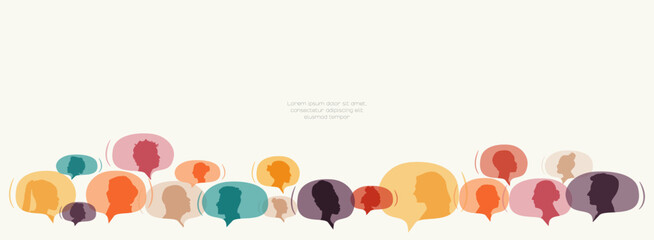 Different people in chat bubbles. Communication concept. - obrazy, fototapety, plakaty
