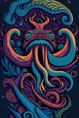 A detailed illustration of a Kraken for a t-shirt design, wallpaper, fashion - obrazy, fototapety, plakaty