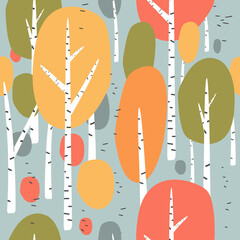 Vector seamless pattern, birches in the forest. Vector illustration - 638395706