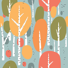 Vector seamless pattern, birches in the forest. Vector illustration - 638395711
