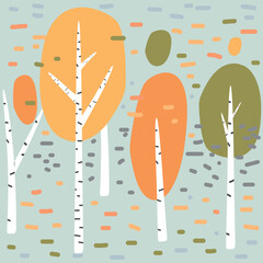 Vector seamless pattern, birches in the forest. Vector illustration - 638395717