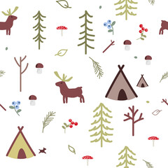 Vector seamless pattern, deer in the forest - 638395724