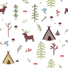 Vector seamless pattern, deer in the forest - 638395725