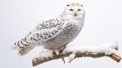 Watchful snowy owl photo realistic illustration - Generative AI.