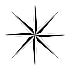 Windrose oder Kompass Rose Vektor mit acht Richtungen.
Symbol für die Marine-, Schifffahrts- oder Trekking-Navigation oder zur Nutzung in einer Landkarte.
Isolierter Hintergrund.