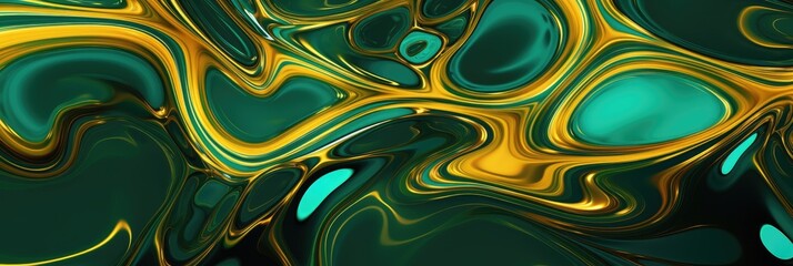 Top-Down Render Showcasing Reaction Diffusion Background - Green and Gold Fluid Artistry in a Shallow Tank - Visual Dance of Molecules Wallpaper - Diffusion created with Generative AI Technology