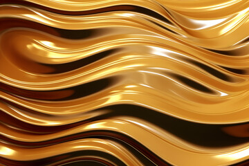 3d rendering Curve Dynamic Gold Fluid Liquid Wallpaper. Light Metal Color Colorful Swirl Gradient Mesh. Bright Yellow Vivid Vibrant Smooth Surface. Blurred Water Neon Gradient Background Generative Ai