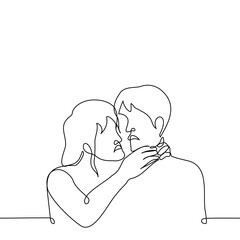 woman strangling a man - one line art vector. concept of an attack out of envy or jealousy, lovers quarrel, an aggressive woman attacks a partner