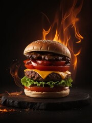 hamburger on black background