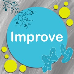Improve Turquoise Blue Green Grey Leaves Floral Text