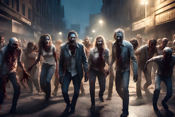 Zombie horde. Zombie apocalypse scene. Generative Ai