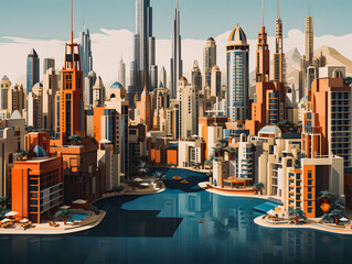 Dubai city scenery, concept of buildings, objects and infrastructure in the city. Generative AI
