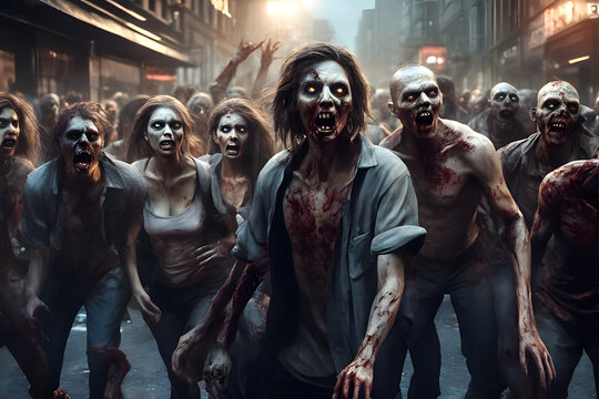 Zombie horde. Zombie apocalypse scene. Generative Ai