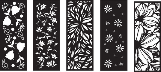 Set of laser cut panel with floral pattern.Borders, fence, screen cut templates