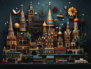 Obraz premium Moscow city scenery, concept of buildings, objects and infrastructure in the city. Generative AI