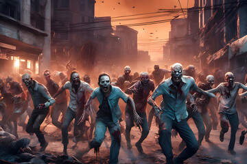 Zombie horde. Zombie apocalypse scene. Generative Ai