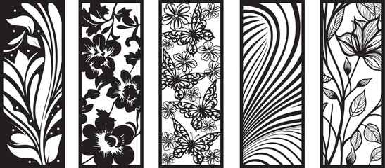 Set of laser cut panel with floral pattern.Borders, fence, screen cut templates