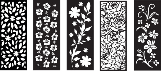 Decorative wall panels set, pattern with abstract flowers