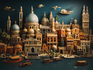 Fototapeta premium Venice city scenery, concept of buildings, objects and infrastructure in the city. Generative AI