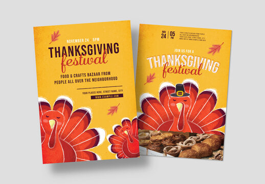 Thanksgiving Flyer Poster with Turkey Illustration